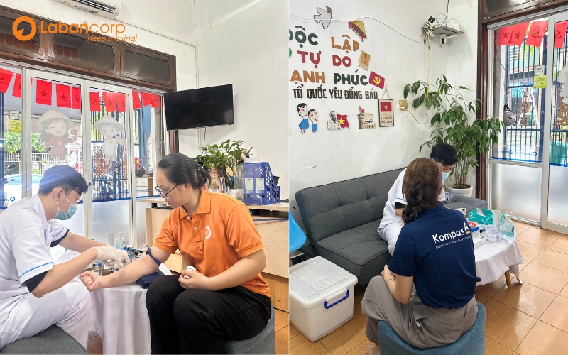 Các nhân viên được lấy máu và nước tiểu ở công ty