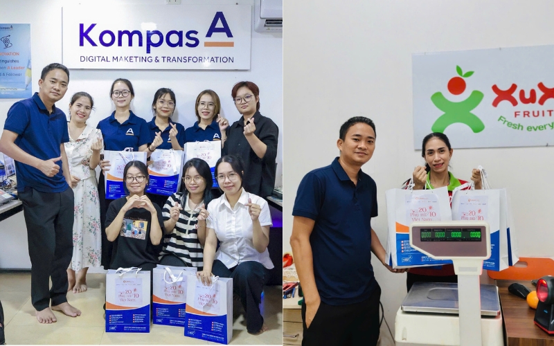 Các các bộ nhân viên nữ La Bàn Corp nhận quà ngày 20/10